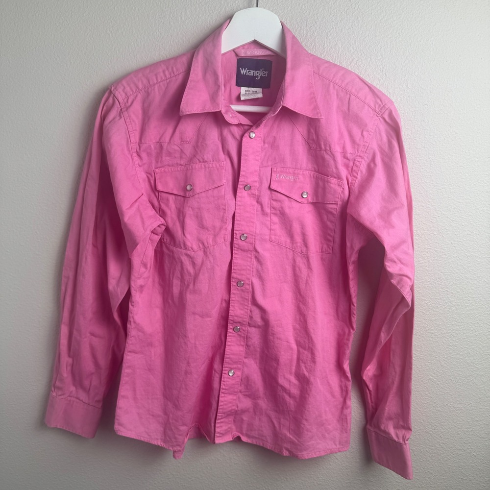 Wrangler Western Breast Cancer‎ Shirt XL Regular Pink Solid Pearl Snap Cotton